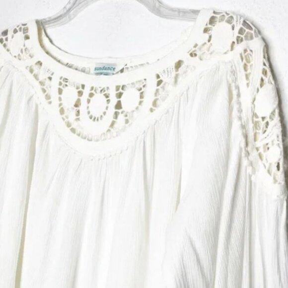 SUNDANCE Cotton Gauze Crochet Lace Boho Blouse - XL - Picture 4 of 7